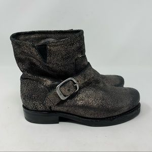 Frye Veronica Leather Moto Bootie Boots Metallic Gold Size 6